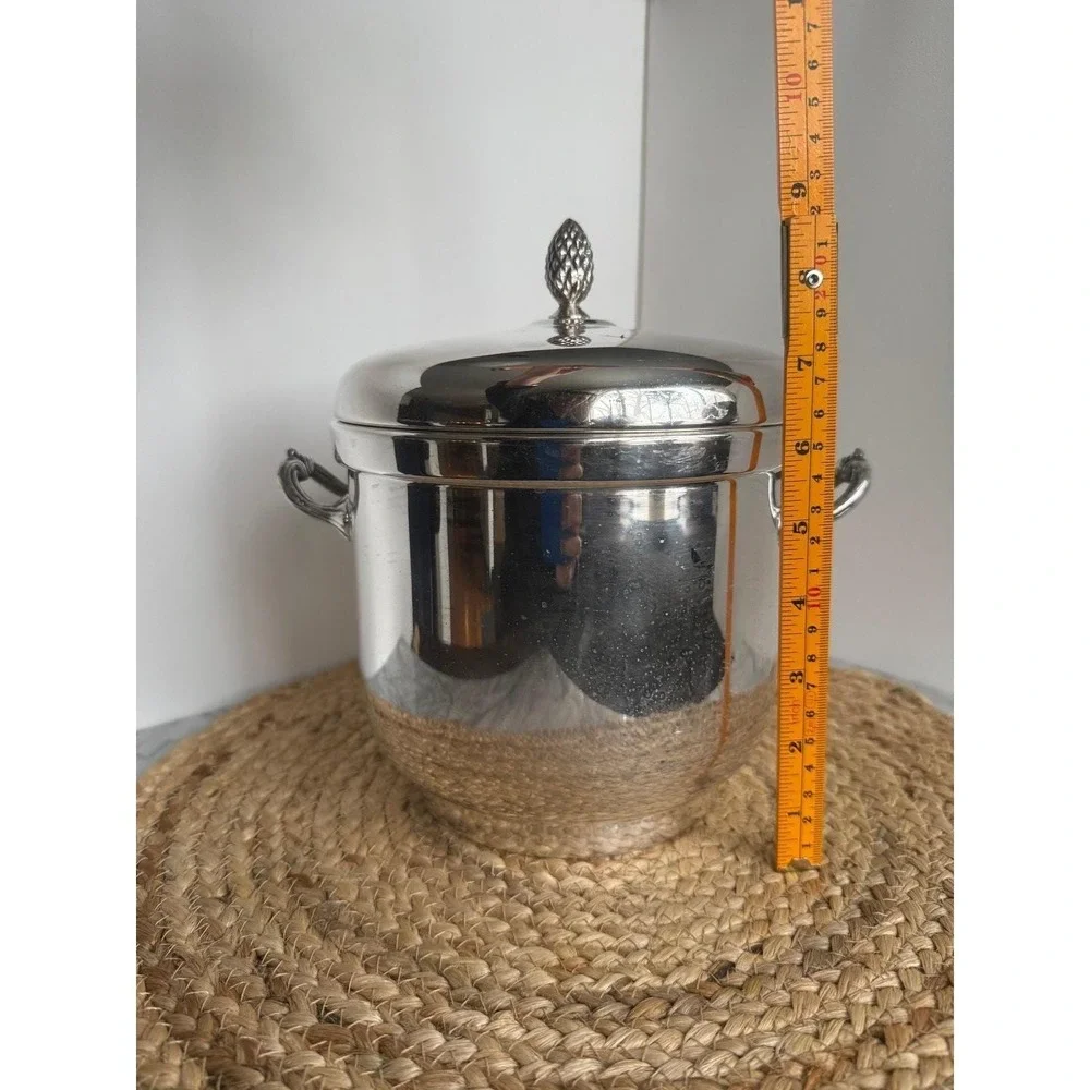 Vintage Sheffield Silver Co. silver plate ice bucket, pineapple finial, HEAVY